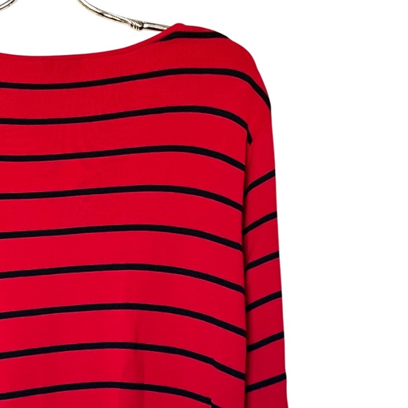 Talbots V-Neck Chevron Bias‎ Stripes Sweater Apple Red Black Size M - Picture 9 of 13